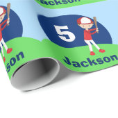 カスタムキッズベースボールプレーヤーボーイ誕生日 ラッピングペーパー (ロールコーナー)