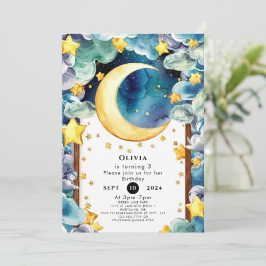 カスタムキッズムーン誕生日 招待状 (スタンド正面)