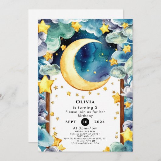 カスタムキッズムーン誕生日 招待状 (正面/裏面)
