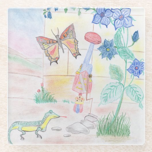 カスタムキッズ・アートワーク，くるみ割り玩具，バタフライ， ガラスコースター (正面)