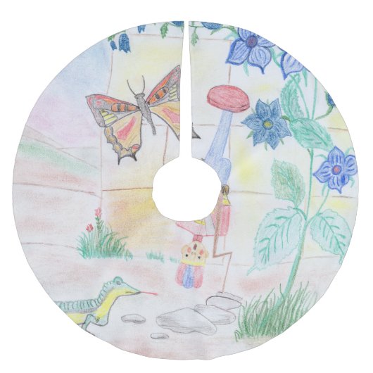 カスタムキッズ・アートワーク,くるみ割り玩具,バタフライ, ブラッシュドポリエステルツリースカート (正面)