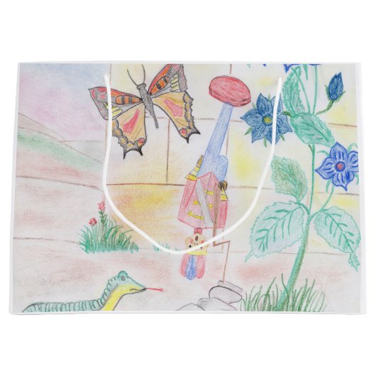 カスタムキッズ・アートワーク，くるみ割り玩具，バタフライ， ラージペーパーバッグ (正面)