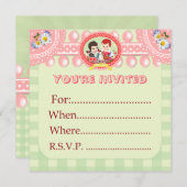 カスタムキッチグリーンジンガムキッドのパーティー空白の- 招待状 (正面/裏面)