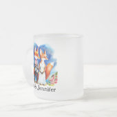 カスタムキツネカップル名パーソナライズされた フロストグラスマグカップ (正面左)