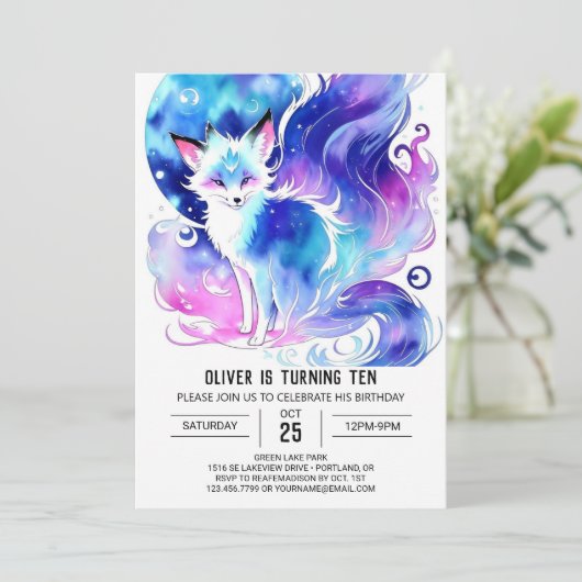 カスタムキツネ誕生日Bash 招待状 (スタンド正面)