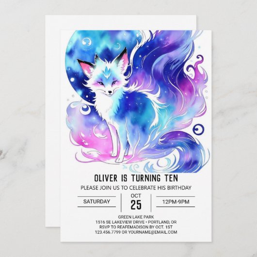 カスタムキツネ誕生日Bash 招待状 (正面/裏面)