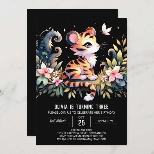 カスタムキャッスルタイガー誕生日 招待状 (正面/裏面)