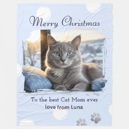 カスタムキャットママクリスマス フリースブランケット