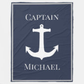 カスタムキャプテンネーム航海のネイビーいかり フリースブランケット (正面)