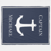 カスタムキャプテンネーム航海のネイビーいかり フリースブランケット (正面(横))