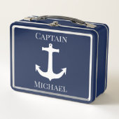 カスタムキャプテンネーム航海のネイビーいかり メタルランチボックス (正面)