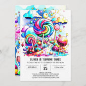 カスタムキャンディスウィートチョコレート誕生日 招待状 (正面/裏面)