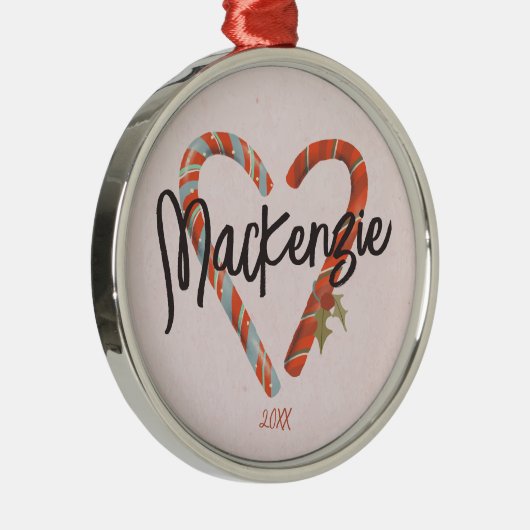 カスタムキャンディーケインハート名クリスマス メタルオーナメント (右)