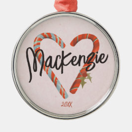 カスタムキャンディーケインハート名クリスマス メタルオーナメント