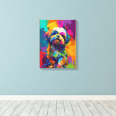 カスタムキャンバスのポスター鮮やかなカラフルシーズー（犬）Tzu Dog キャンバスプリント (インサイチュ (ウッドフロア))