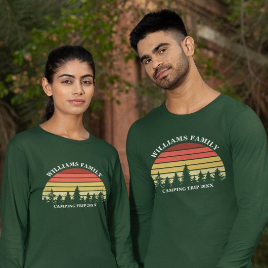 カスタムキャンピングトリップフォレストサンセット長袖 Tシャツ