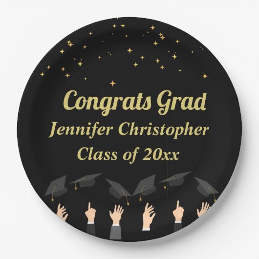 カスタムキュイモダンクラシック金ゴールド卒業 ペーパープレート (正面)