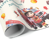 カスタムキュートおもしろい3D消防士女子誕生日 | ラッピングペーパー (ロールコーナー)