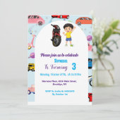 カスタムキュートな車とバイクの誕生日パーティー 招待状 (スタンド正面)