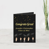 カスタムキュートエレガントブラック&金ゴールド卒業 カード (正面)