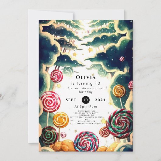 カスタムキュートキャンディランド誕生日 招待状 (正面)