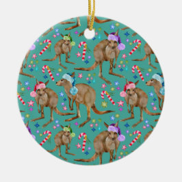 カスタムキュートクリスマスカンガルー セラミックオーナメント