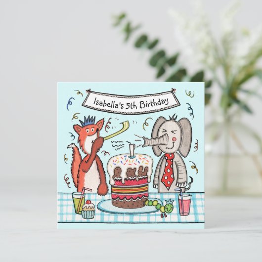 カスタムキュートパーティーアニマルズ誕生日パーティーの招待状 (スタンド正面)