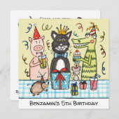 カスタムキュートパーティーアニマル誕生日招待状 (正面/裏面)