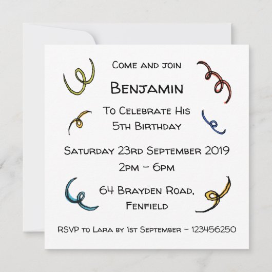 カスタムキュートパーティーアニマル誕生日招待状 (裏面)