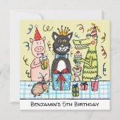 カスタムキュートパーティーアニマル誕生日招待状 (正面)