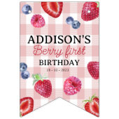 カスタムキュートベリーファースト誕生日ピンクプレイド バンティングフラッグ (第1の旗)