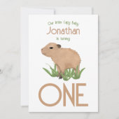 カスタムキュート1thバースデーキャピバラ男の赤ちゃん 招待状 (正面)