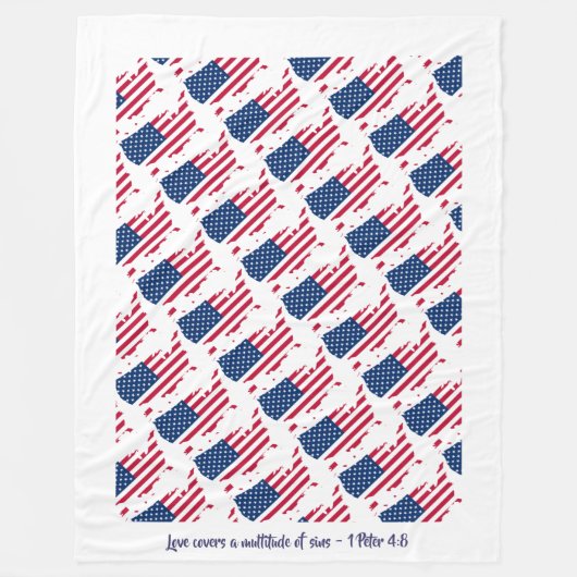 カスタムキリスト教引用文米国国旗 フリースブランケット (正面)