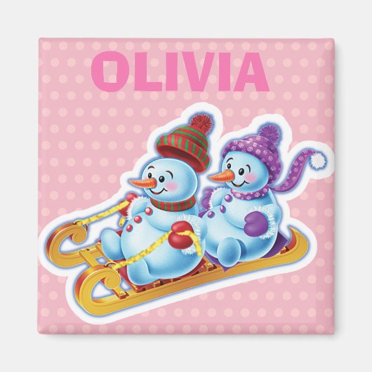 カスタムキーリングクリスマス雪だるまキャラクター。 マグネット (正面)