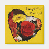 カスタムギザギザのエッジ美しいフローラハートブーケ マグネット (正面)