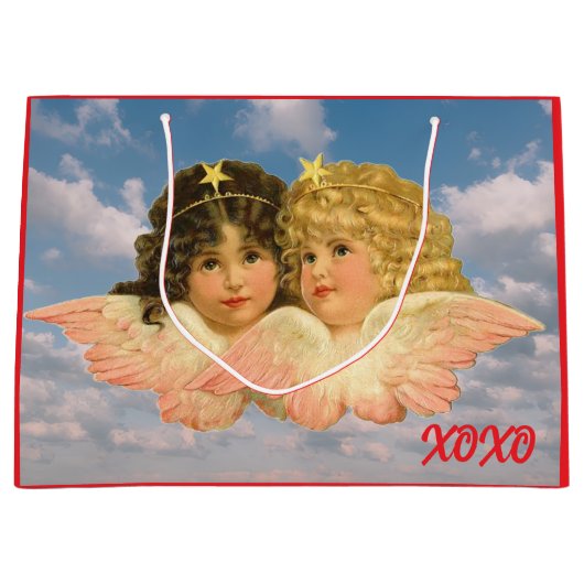カスタムギフトバッグ ツインエンジェル XOXO ラージペーパーバッグ (正面)