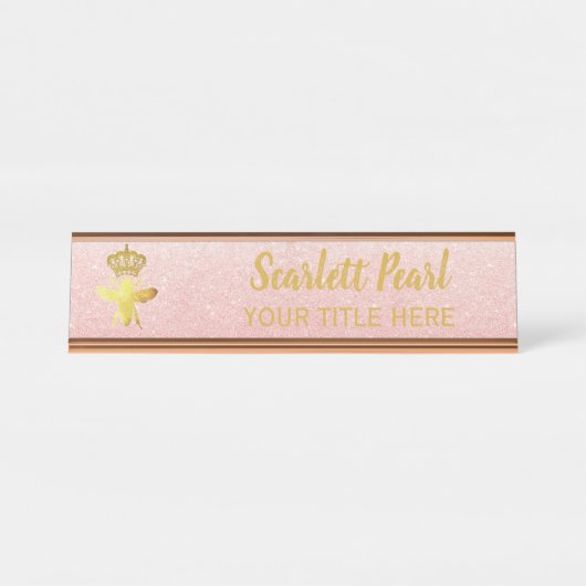 カスタムクイーンビーバラグリッター銘板保持具 デスクネームプレート (正面)