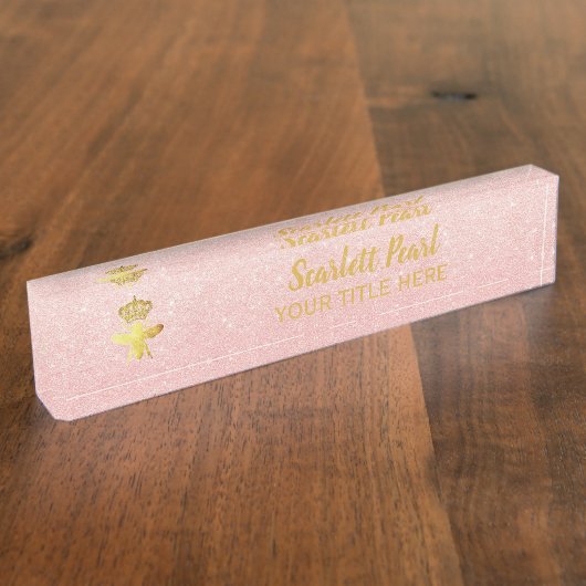 カスタムクイーンビーバラグリッター銘板保持具 デスクネームプレート (側面)