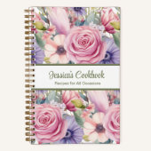 カスタムクックブックピンク花レシピ手帳 ノートブック (正面)