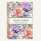 カスタムクックブックピンク花レシピ手帳 ノートブック (正面)