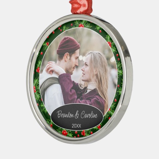 カスタムクラシックエレガントカップル写真1stクリスマス メタルオーナメント (左)