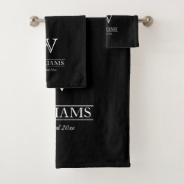 カスタムクラシックエレガントモノグラムファミリー名 バスタオルセット