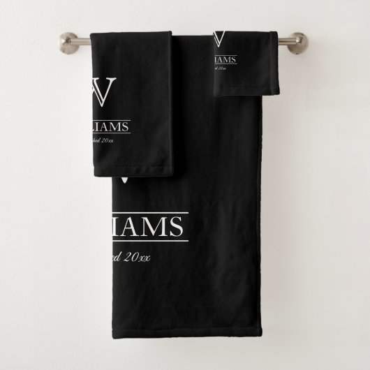 カスタムクラシックエレガントモノグラムファミリー名 バスタオルセット (インサイチュ)