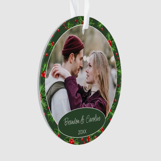 カスタムクラシックカップル写真第1回クリスマス オーナメント (正面)