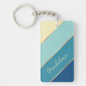 カスタムクラシックキュートブルーティール(緑がかった色)グリーンイエローストライプ キーホルダー (正面)