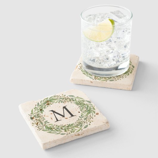 カスタムクラシックグリーンローレルリース葉パターン ストーンコースター (横)