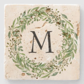 カスタムクラシックグリーンローレルリース葉パターン ストーンコースター (正面)