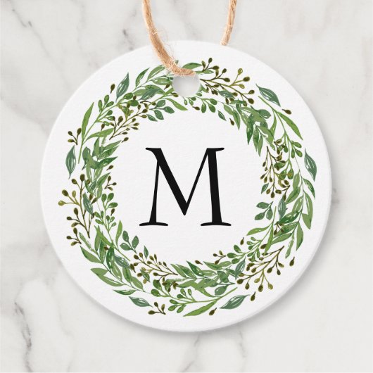 カスタムクラシックグリーンローレルリース葉パターン フェイバータグ (正面)