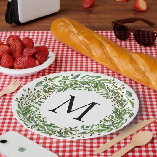 カスタムクラシックグリーンローレルリース葉パターン ペーパープレート (ピクニック)