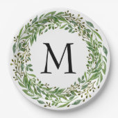 カスタムクラシックグリーンローレルリース葉パターン ペーパープレート (正面)